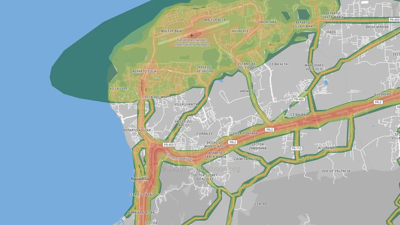 Aguadilla Municipio, PR Map of Noise Levels in Aguadilla Municipio