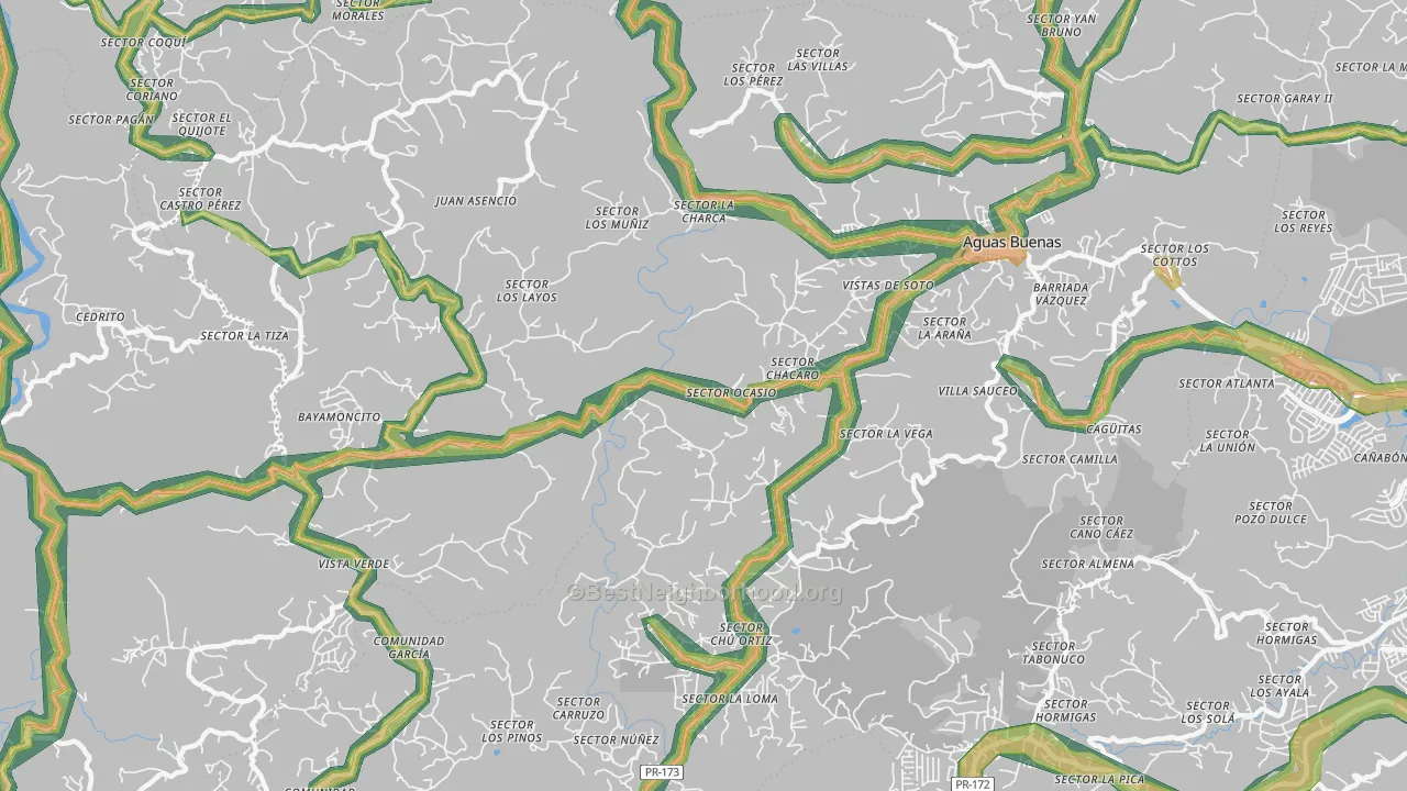 Aguas Buenas, PR Map of Noise Levels in Aguas Buenas