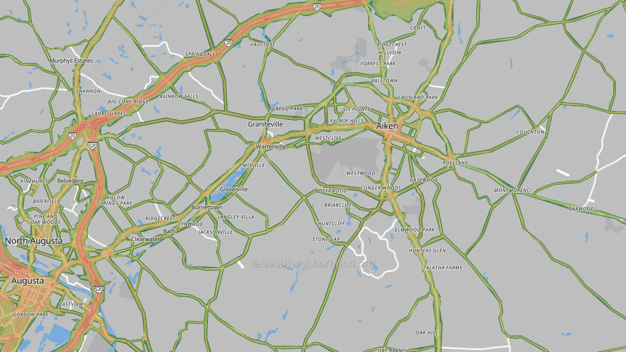 Aiken County, SC Map of Noise Levels in Aiken County