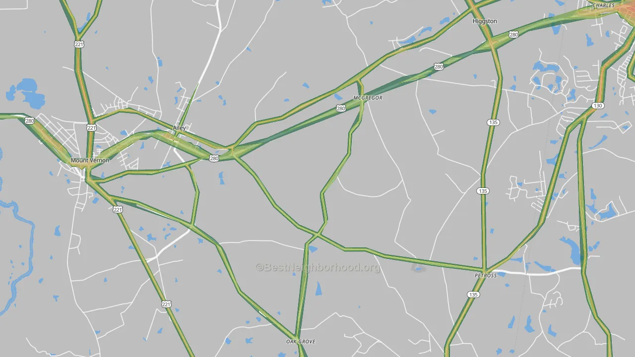Ailey, GA Map of Noise Levels in Ailey