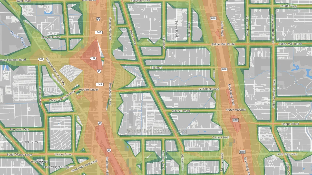 Airline, Houston, TX Map of Noise Levels in Airline
