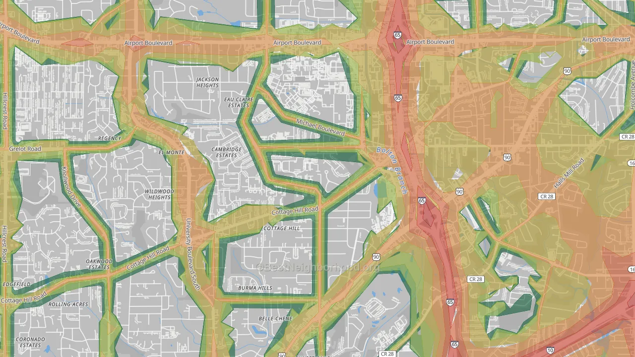 Airmont, Mobile, AL Map of Noise Levels in Airmont