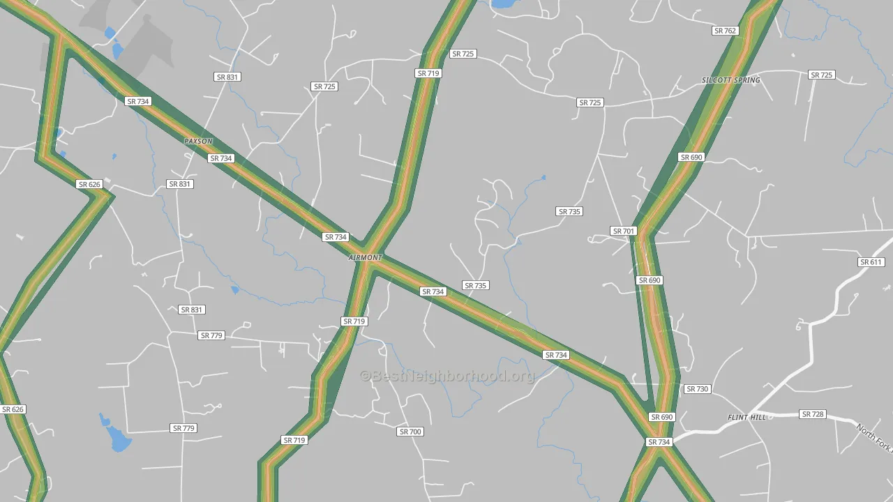 Airmont, VA Map of Noise Levels in Airmont