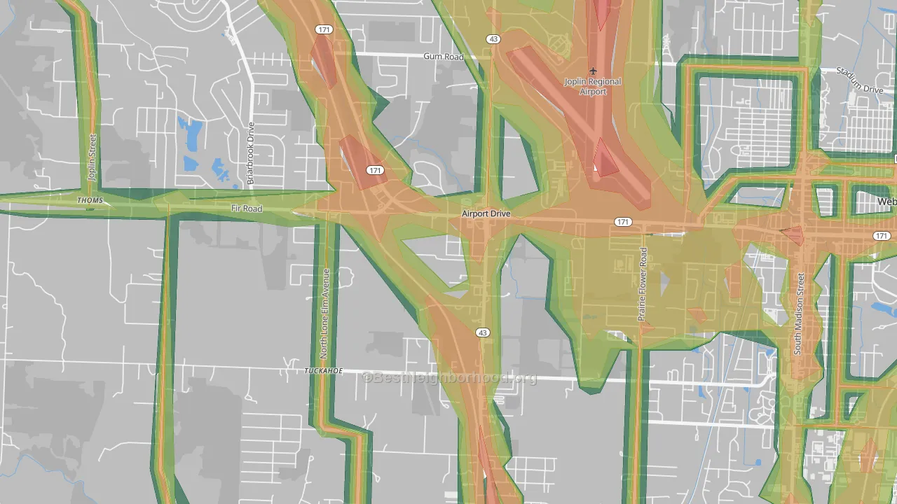 Airport Drive, MO Map of Noise Levels in Airport Drive