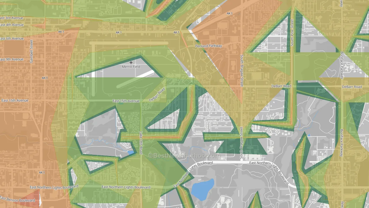 Airport Heights, Anchorage, AK Map of Noise Levels in Airport Heights