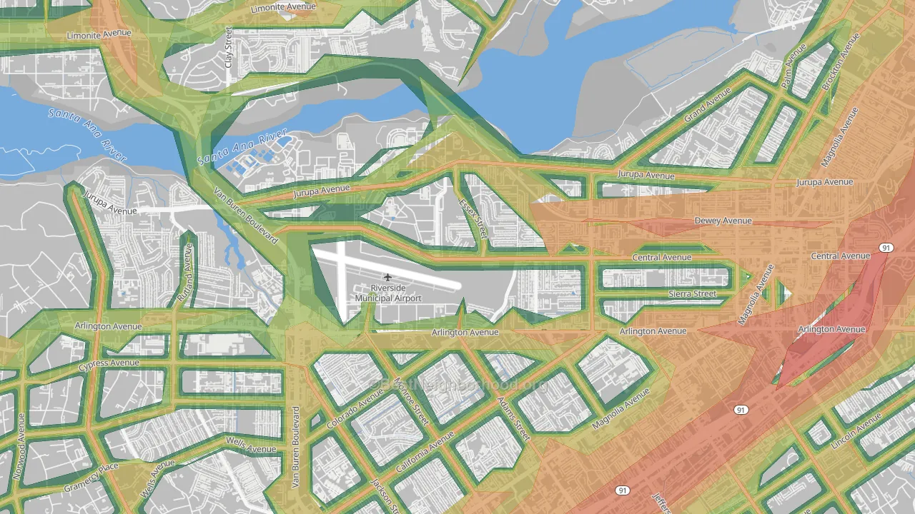 Airport, Riverside, CA Map of Noise Levels in Airport