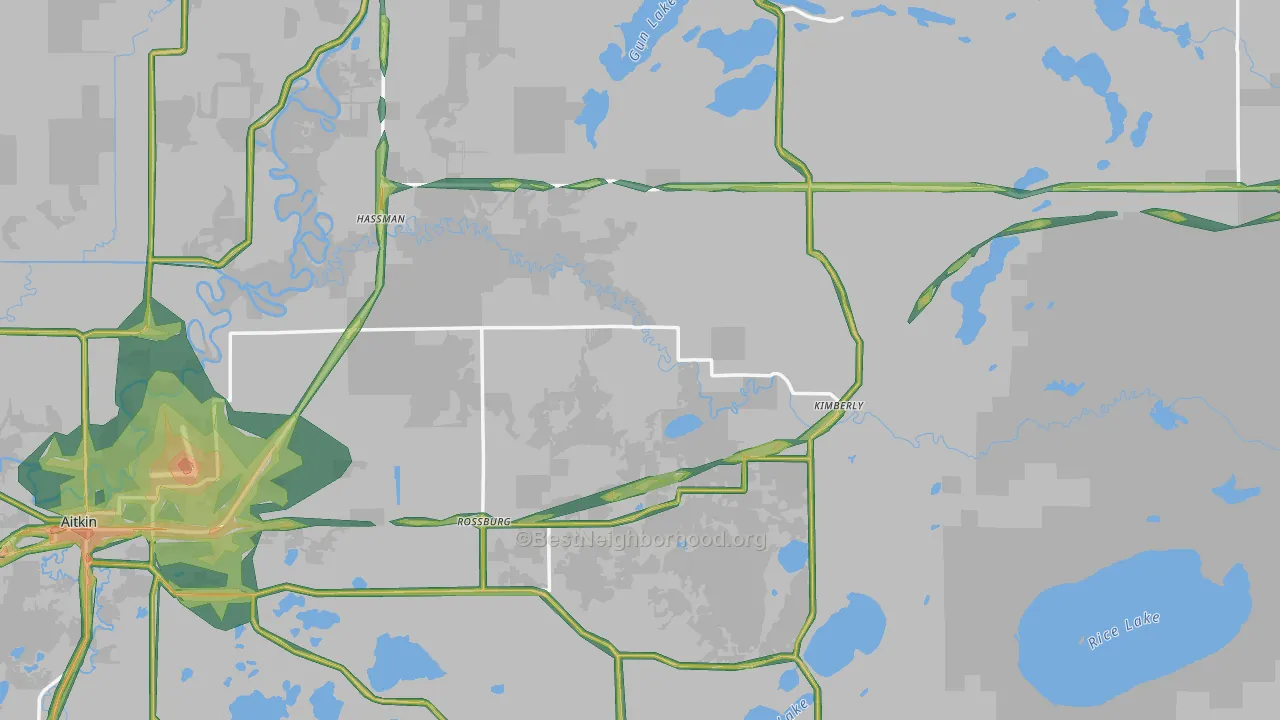 Aitkin County, MN Map of Noise Levels in Aitkin County