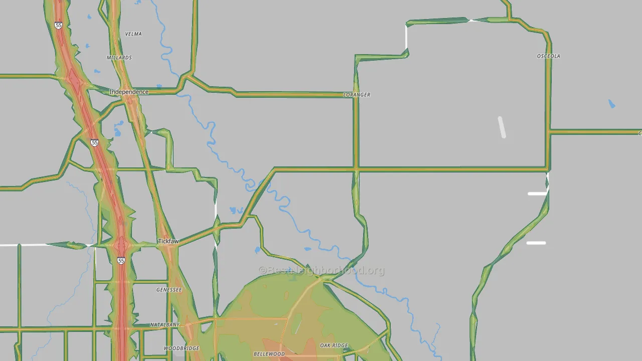 Akers, LA Map of Noise Levels in Akers