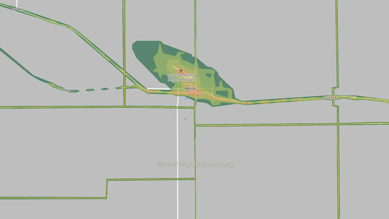 Akron, CO Map of Noise Levels in Akron