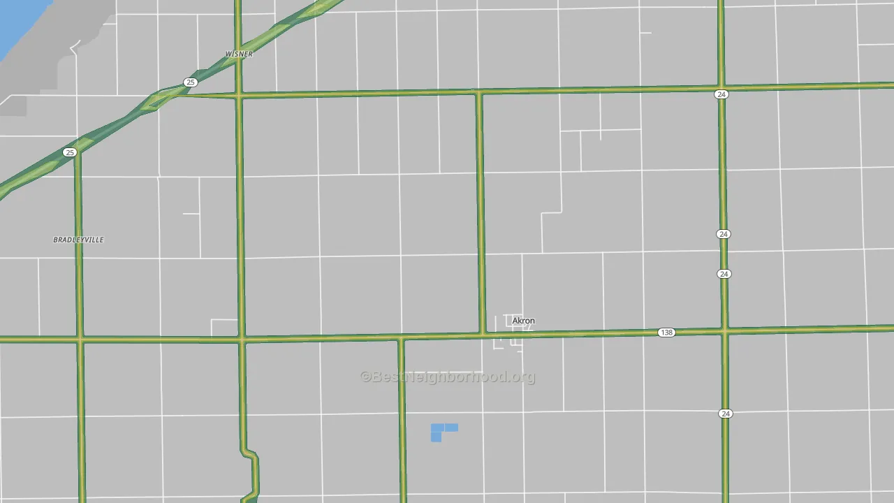 Akron, MI Map of Noise Levels in Akron