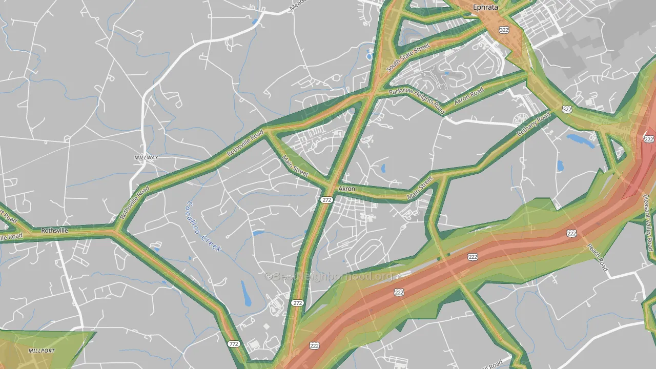 Akron, PA Map of Noise Levels in Akron