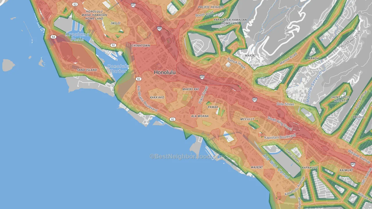 Ala Moana-Kakaako, Honolulu, HI Map of Noise Levels in Ala Moana-Kakaako