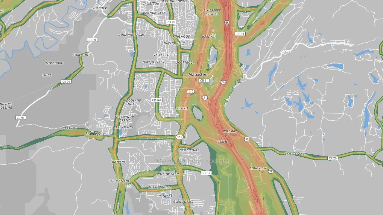 Alabaster, AL Map of Noise Levels in Alabaster