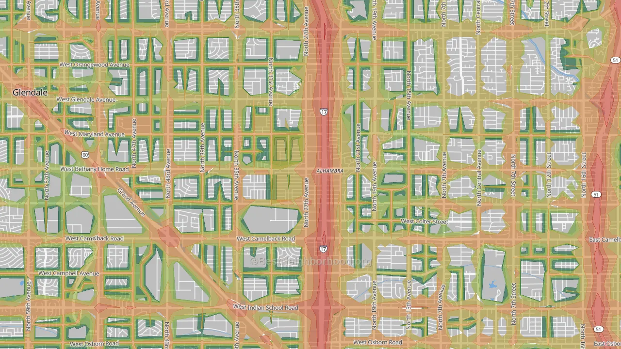 Alahambra, Phoenix, AZ Map of Noise Levels in Alahambra