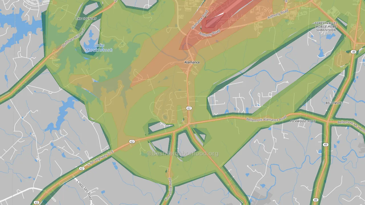 Alamance, NC Map of Noise Levels in Alamance