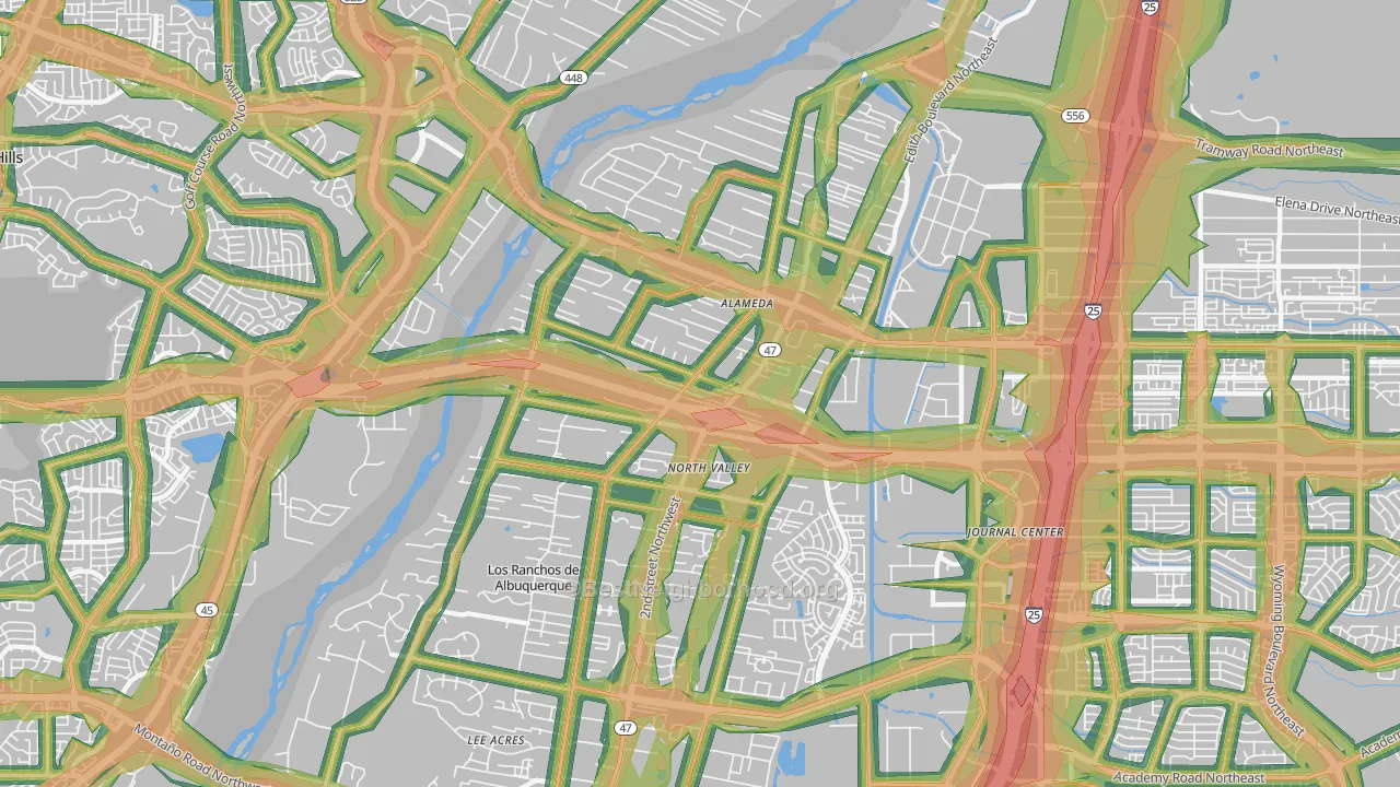 Alamedan Valley, North Valley, NM Map of Noise Levels in Alamedan Valley