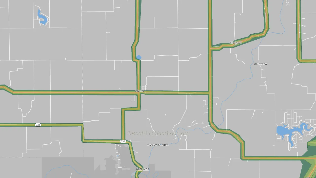 Alamo, IN Map of Noise Levels in Alamo