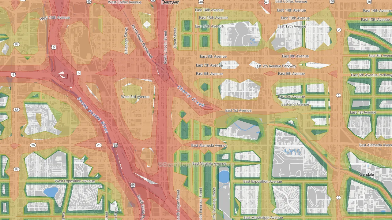 Alamo Placita, Denver, CO Map of Noise Levels in Alamo Placita