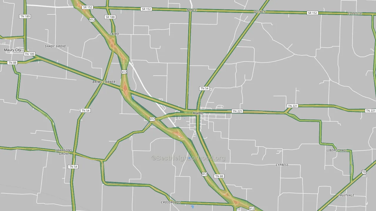 Alamo, TN Map of Noise Levels in Alamo