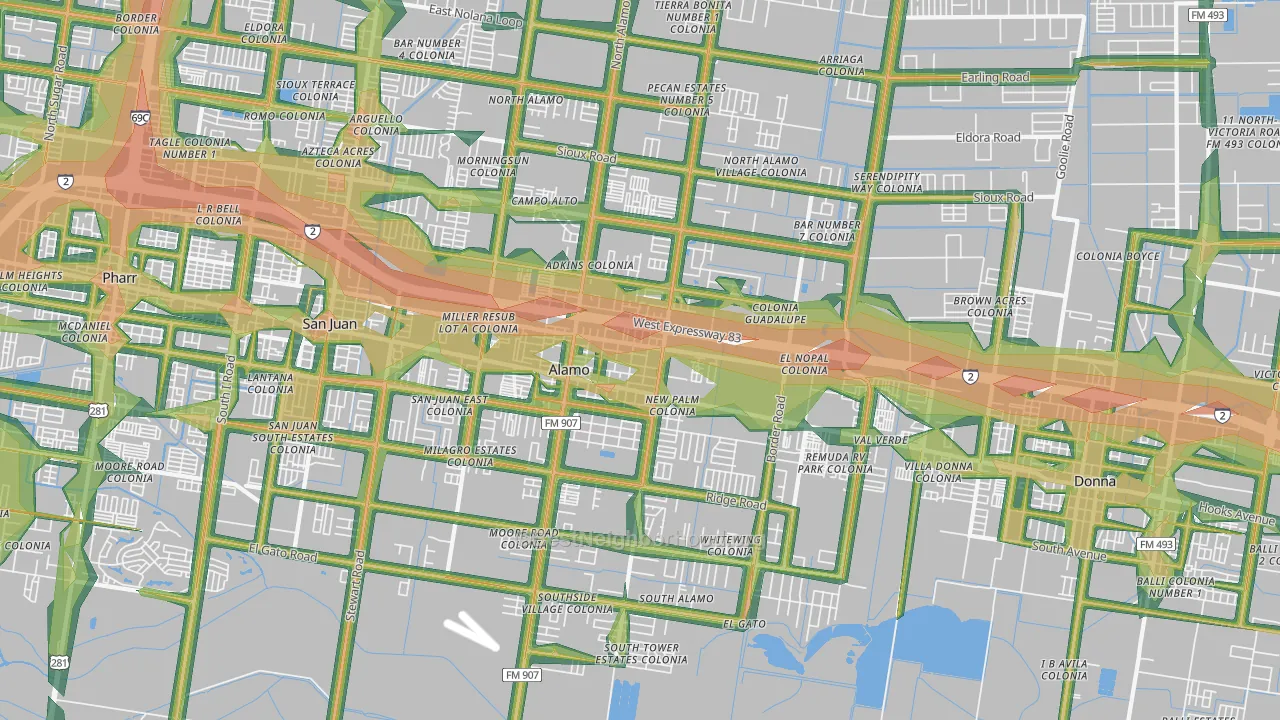Alamo, TX Map of Noise Levels in Alamo