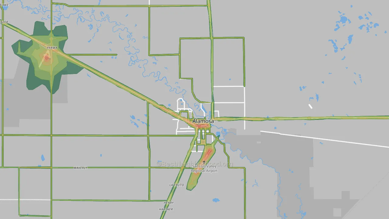 Alamosa County, CO Map of Noise Levels in Alamosa County