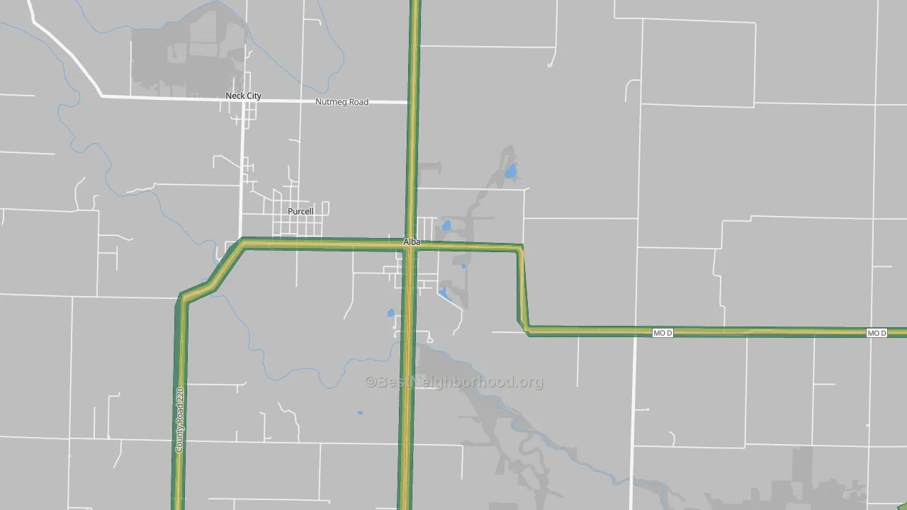 Alba, MO Map of Noise Levels in Alba