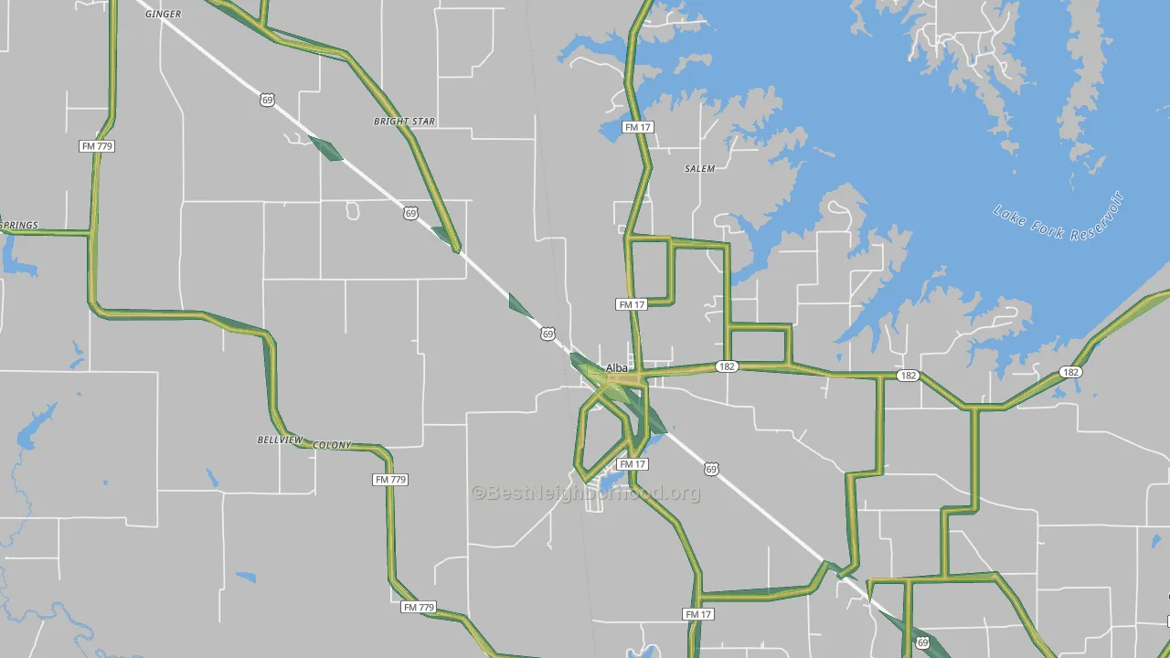 Alba, TX Map of Noise Levels in Alba