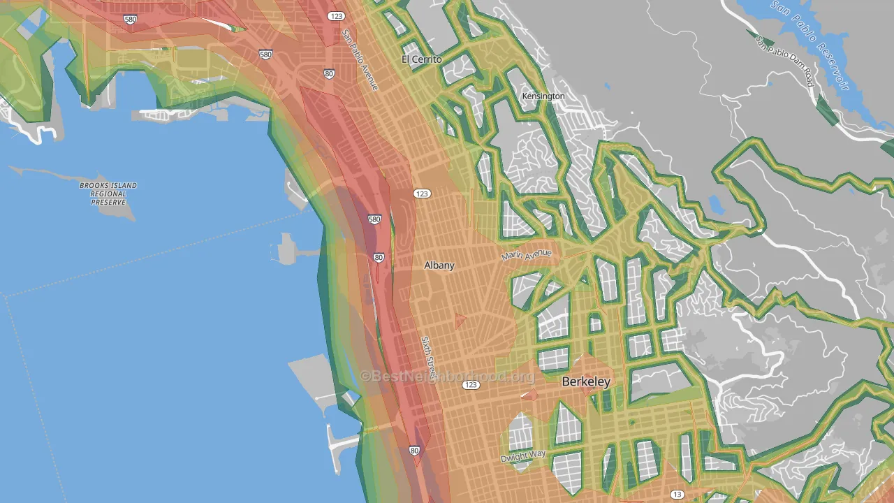 Albany, CA Map of Noise Levels in Albany