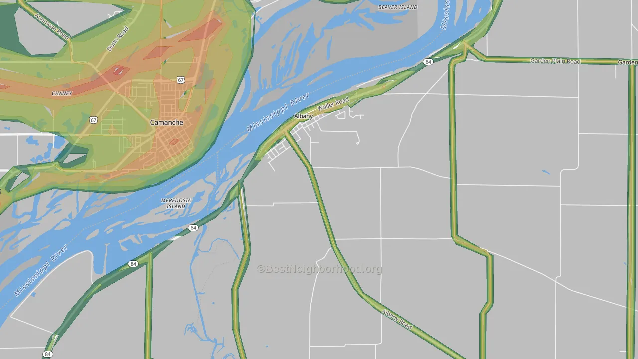 Albany, IL Map of Noise Levels in Albany