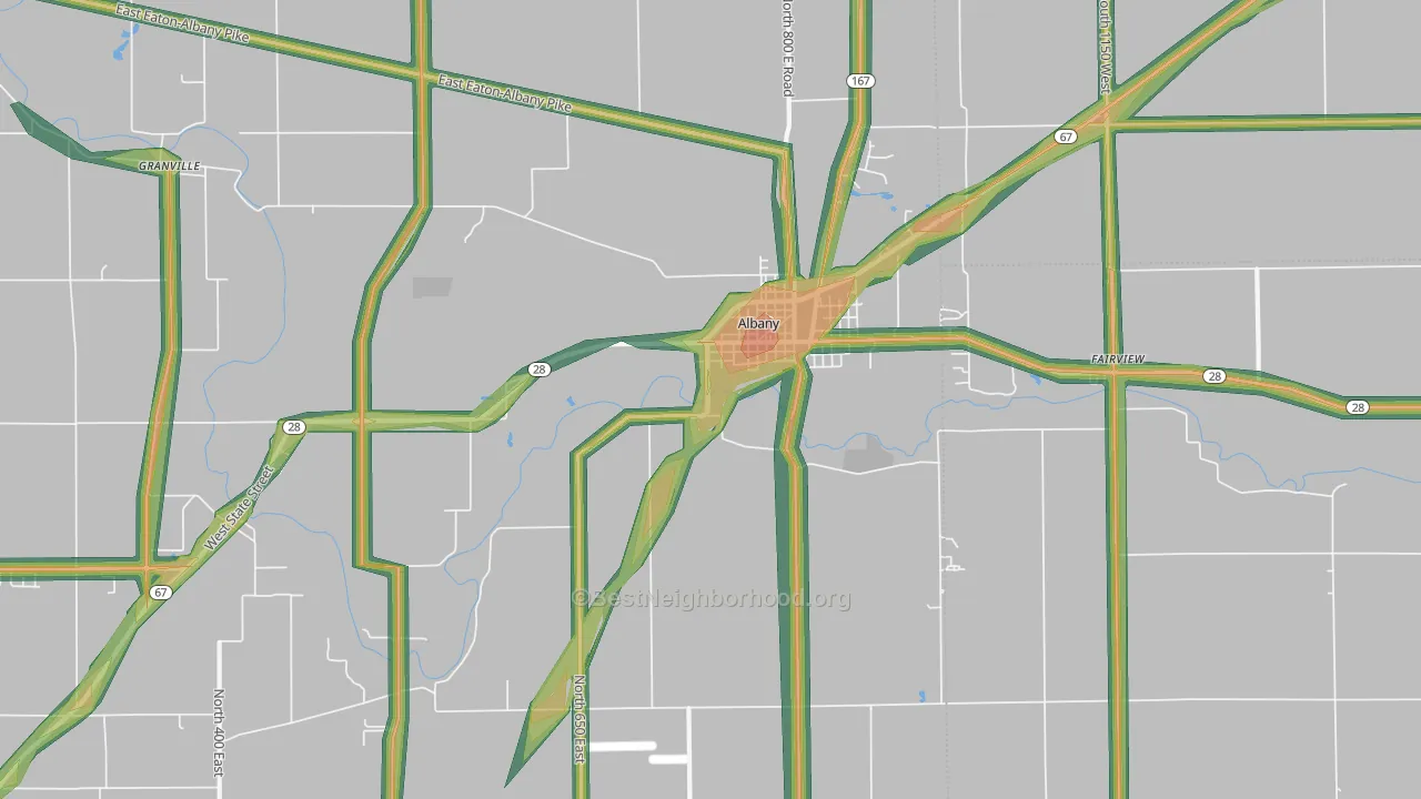 Albany, IN Map of Noise Levels in Albany