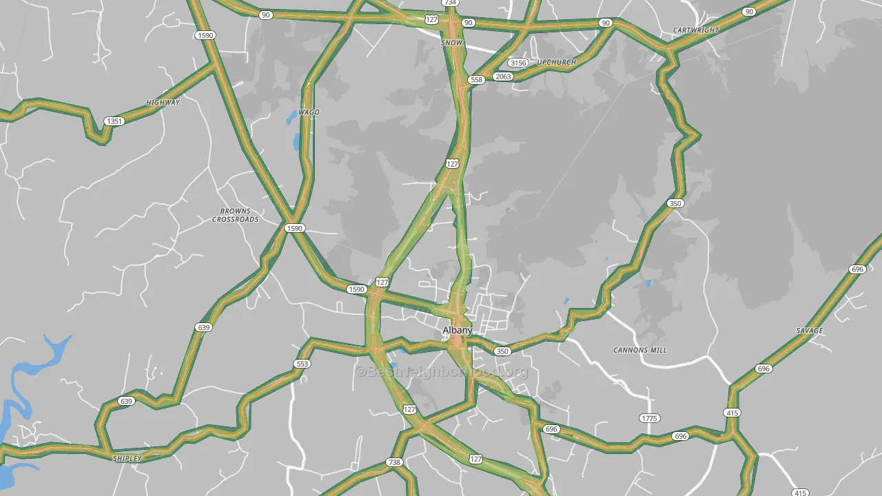 Albany, KY Map of Noise Levels in Albany