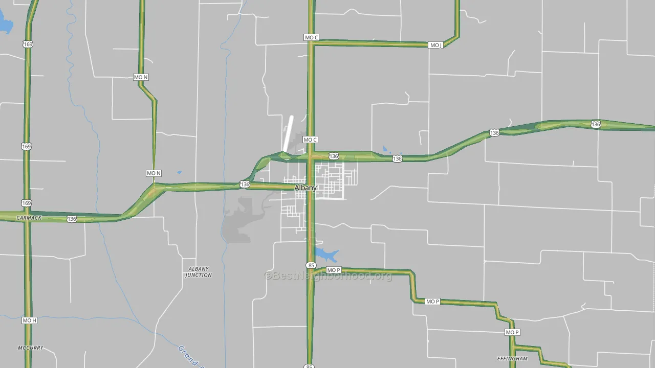 Albany, MO Map of Noise Levels in Albany