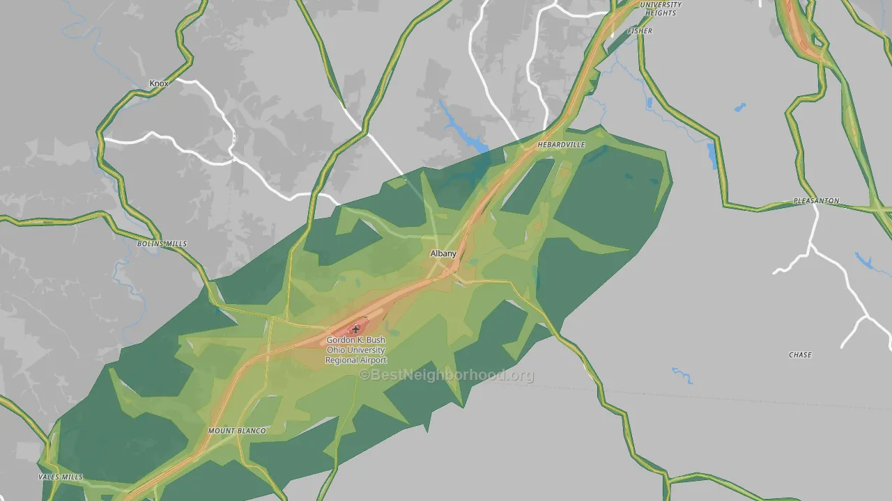 Albany, OH Map of Noise Levels in Albany