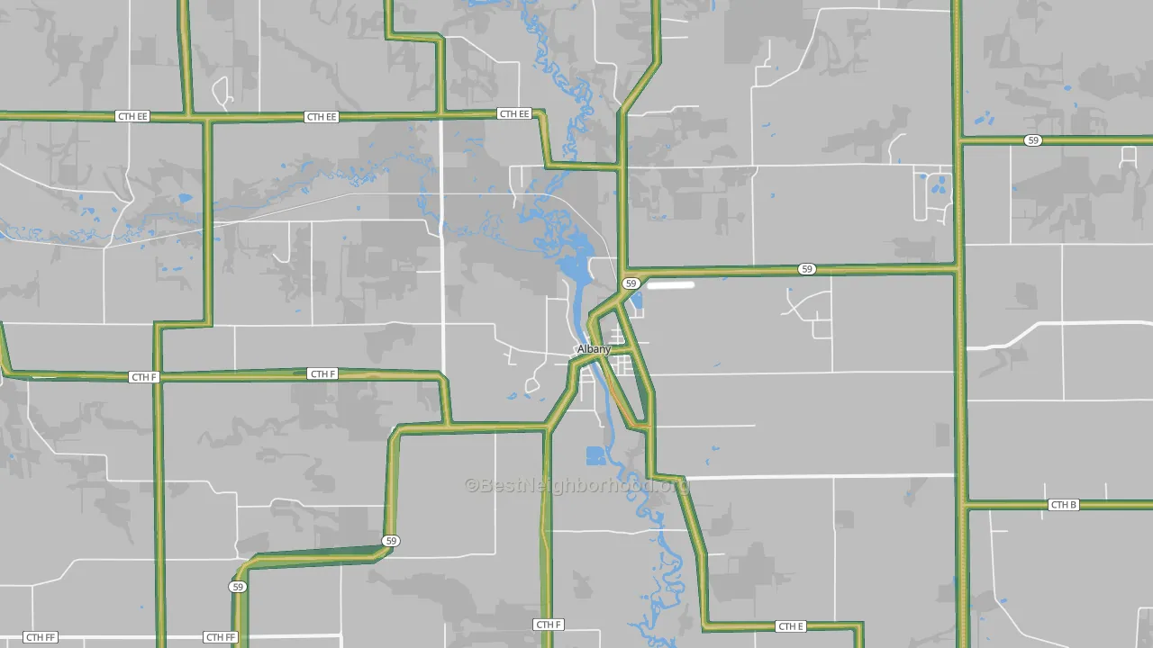 Albany, WI Map of Noise Levels in Albany