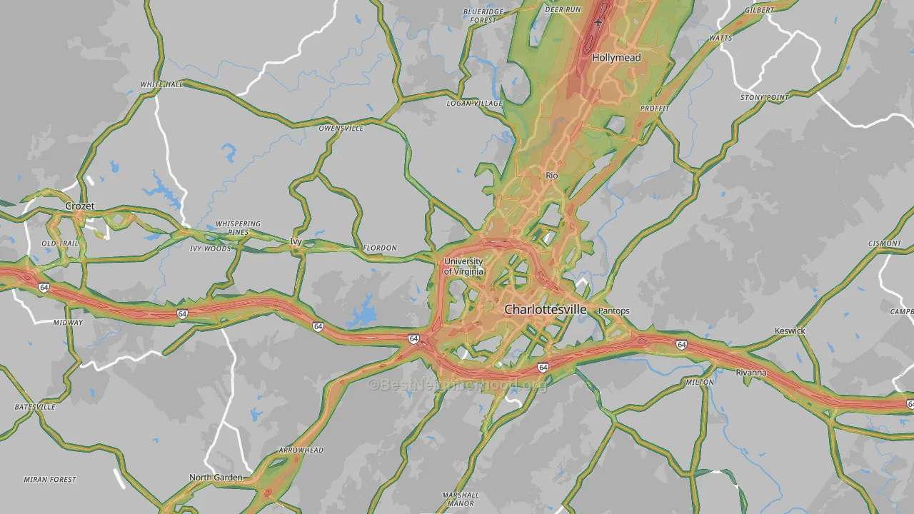 Albemarle County, VA Map of Noise Levels in Albemarle County