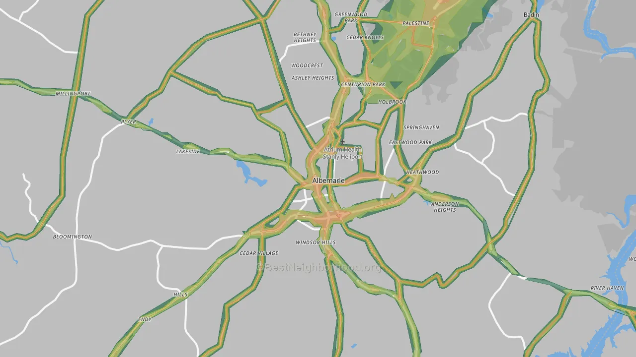 Albemarle, NC Map of Noise Levels in Albemarle
