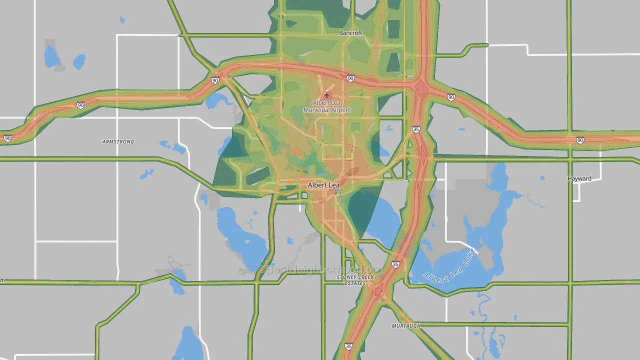 Albert Lea, MN Map of Noise Levels in Albert Lea