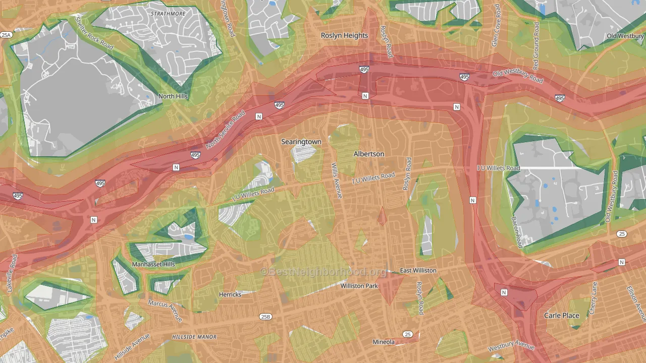 Albertson, NY Map of Noise Levels in Albertson