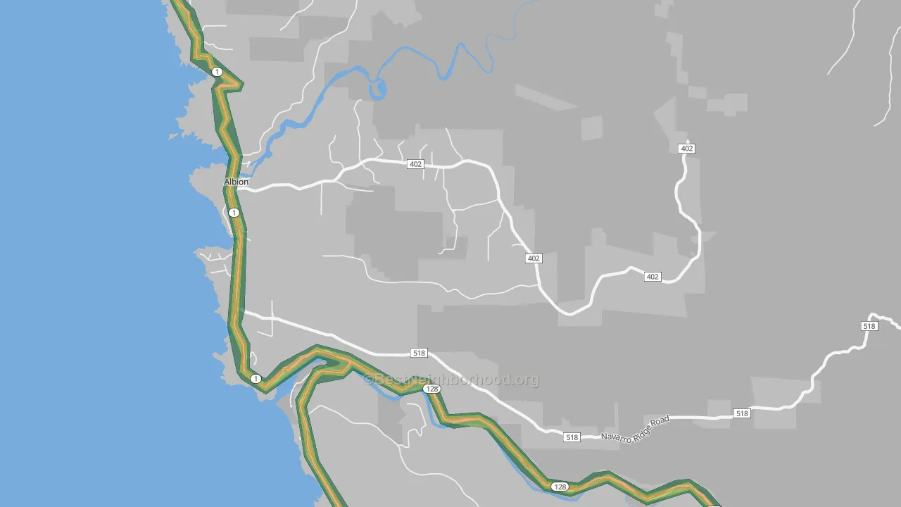 Albion, CA Map of Noise Levels in Albion