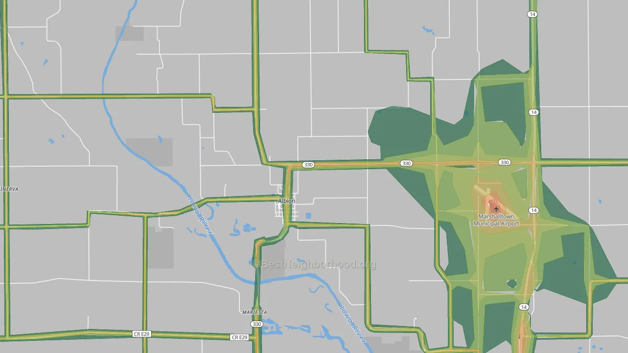 Albion, IA Map of Noise Levels in Albion