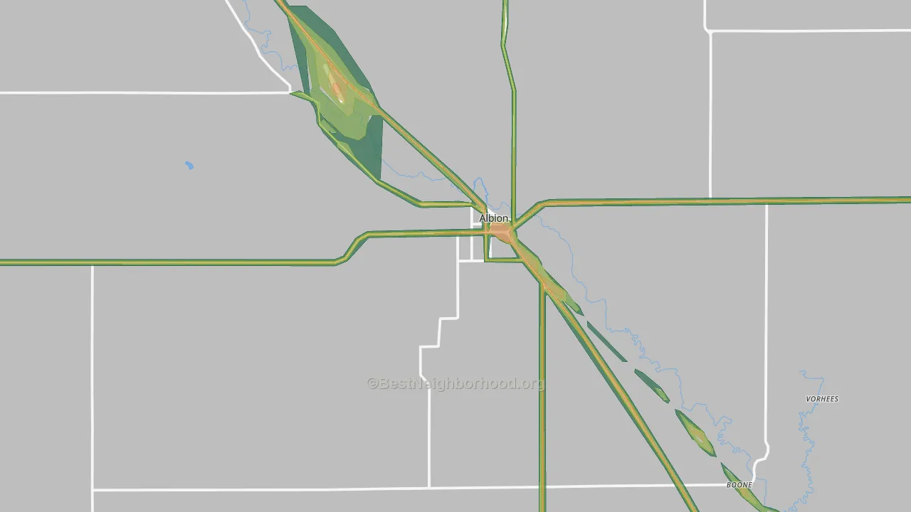 Albion, NE Map of Noise Levels in Albion