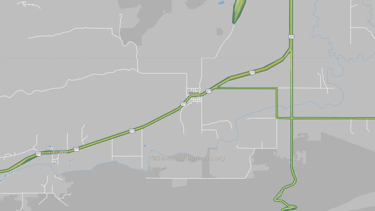 Albion, OK Map of Noise Levels in Albion