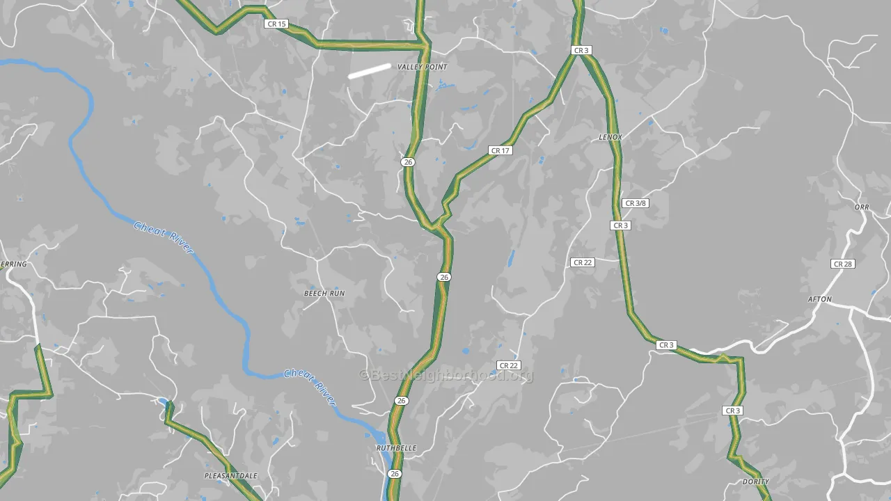 Albright, WV Map of Noise Levels in Albright