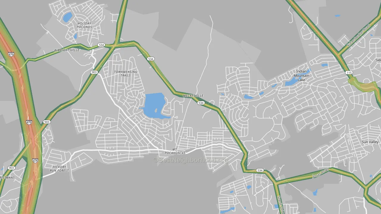 Albrightsville, PA Map of Noise Levels in Albrightsville