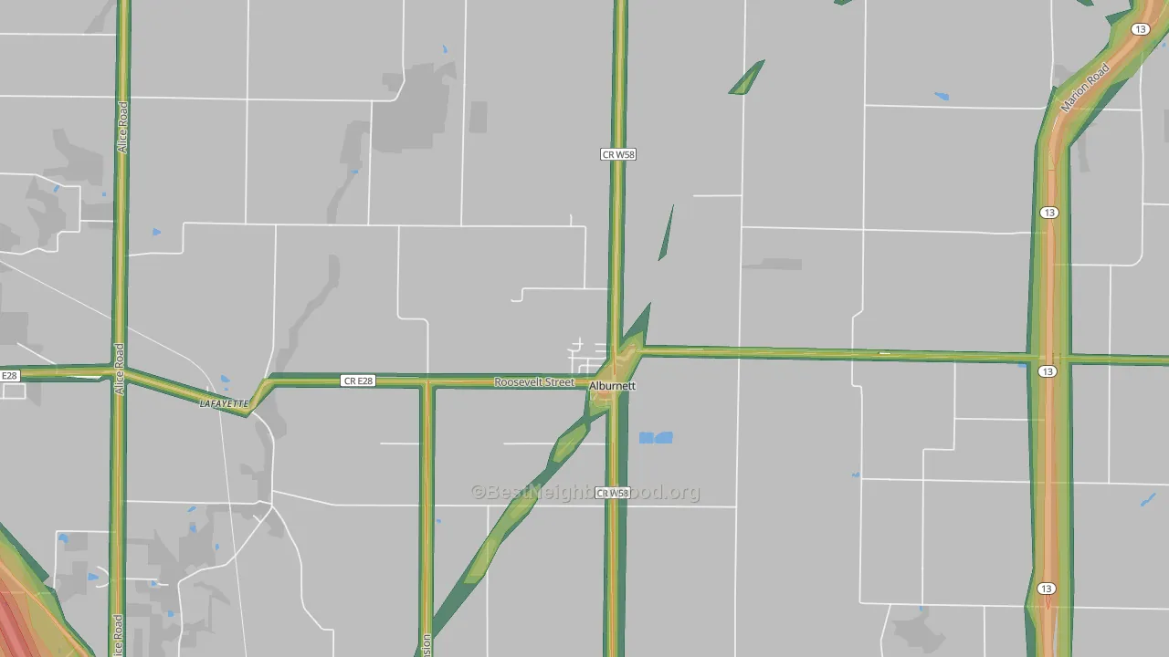 Alburnett, IA Map of Noise Levels in Alburnett