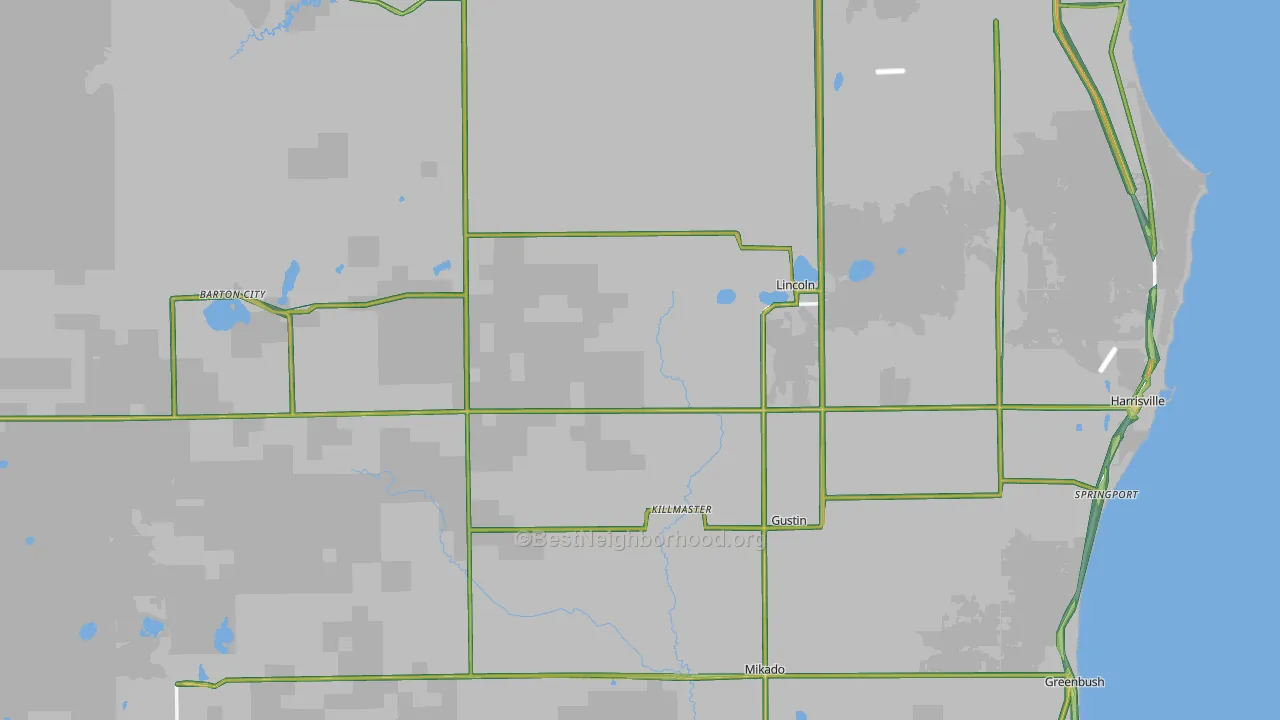 Alcona County, MI Map of Noise Levels in Alcona County