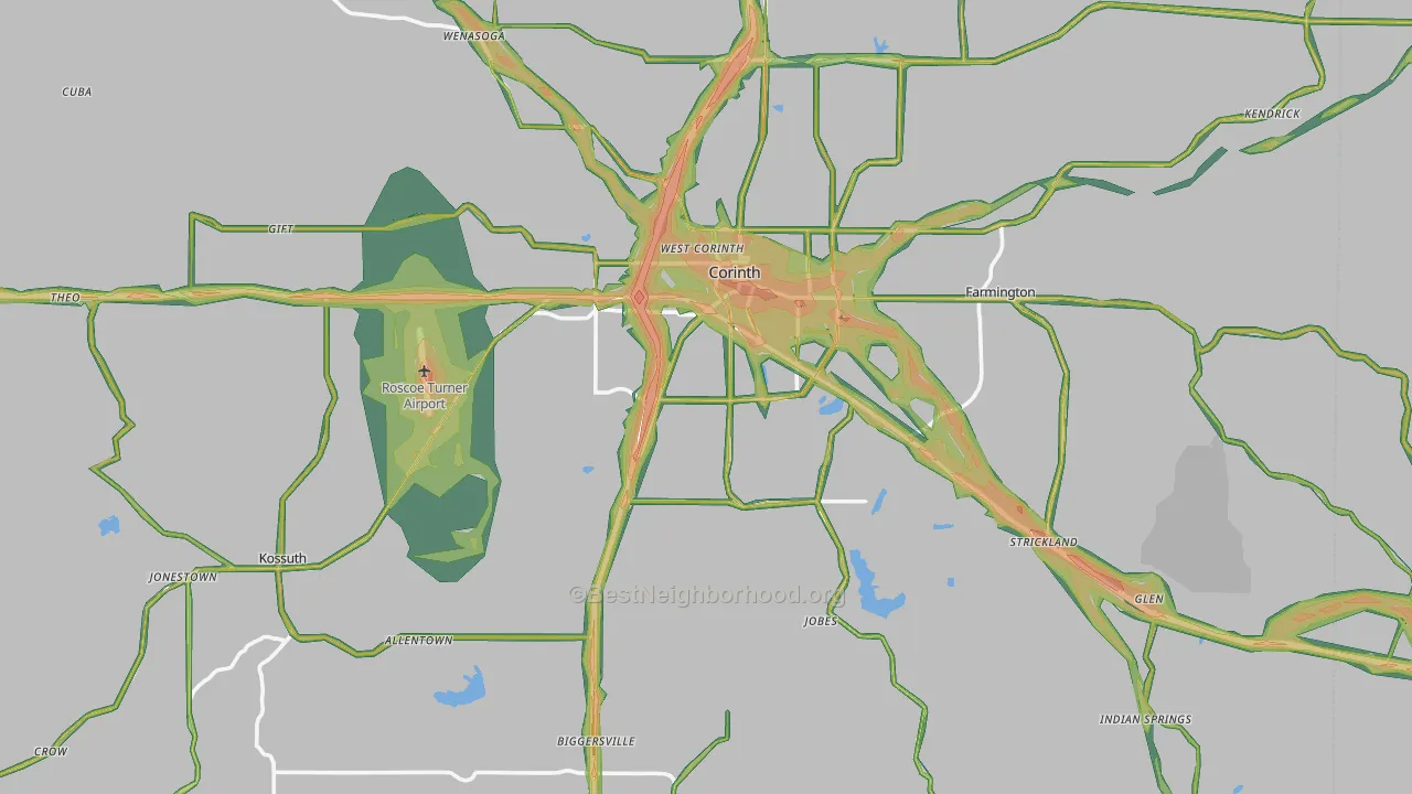 Alcorn County, MS Map of Noise Levels in Alcorn County