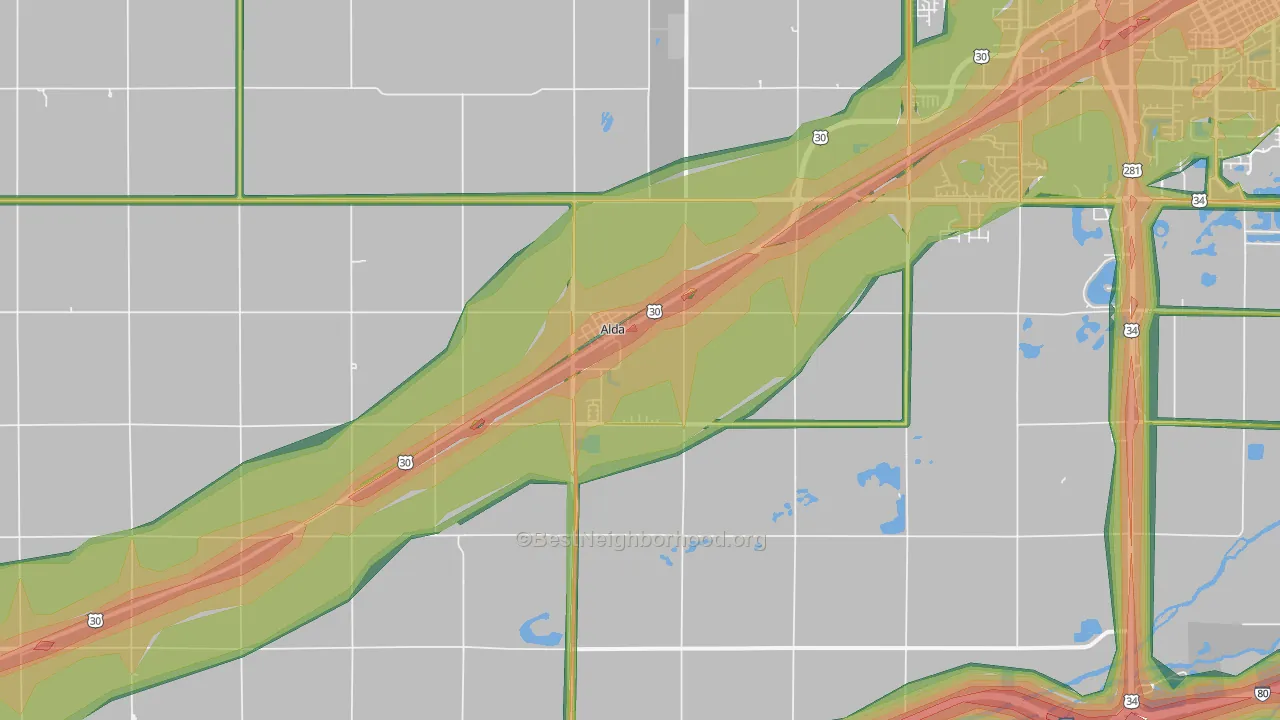 Alda, NE Map of Noise Levels in Alda