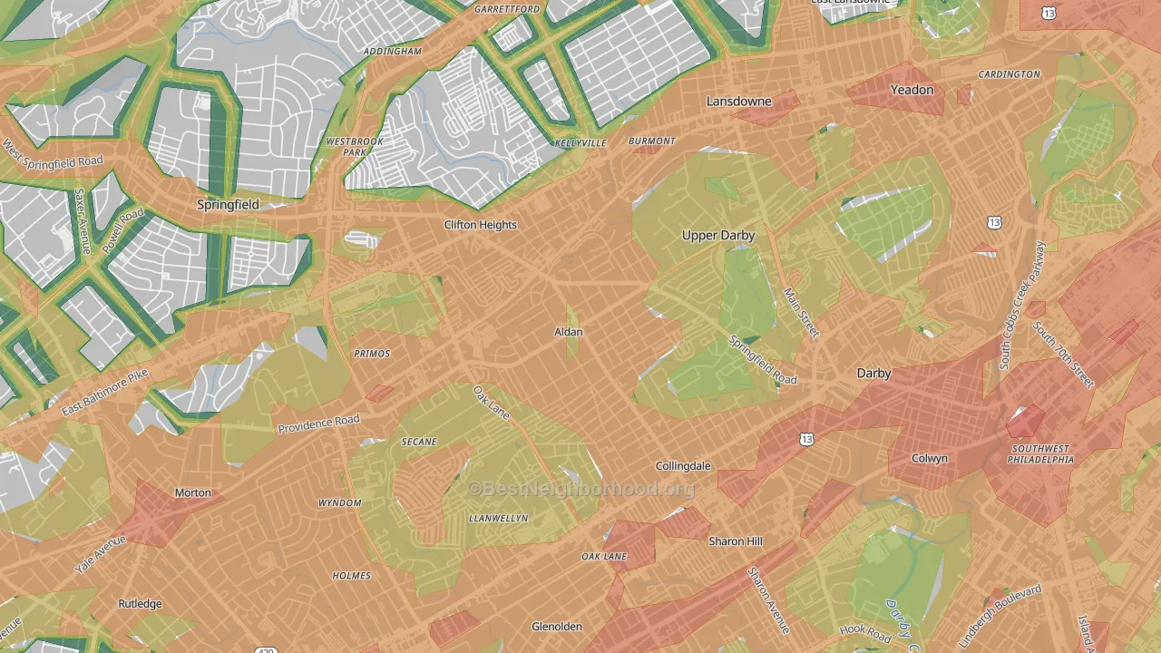 Aldan, PA Map of Noise Levels in Aldan