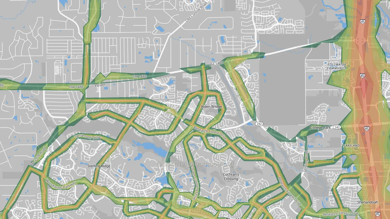 Alden Bridge, The Woodlands, TX Map of Noise Levels in Alden Bridge
